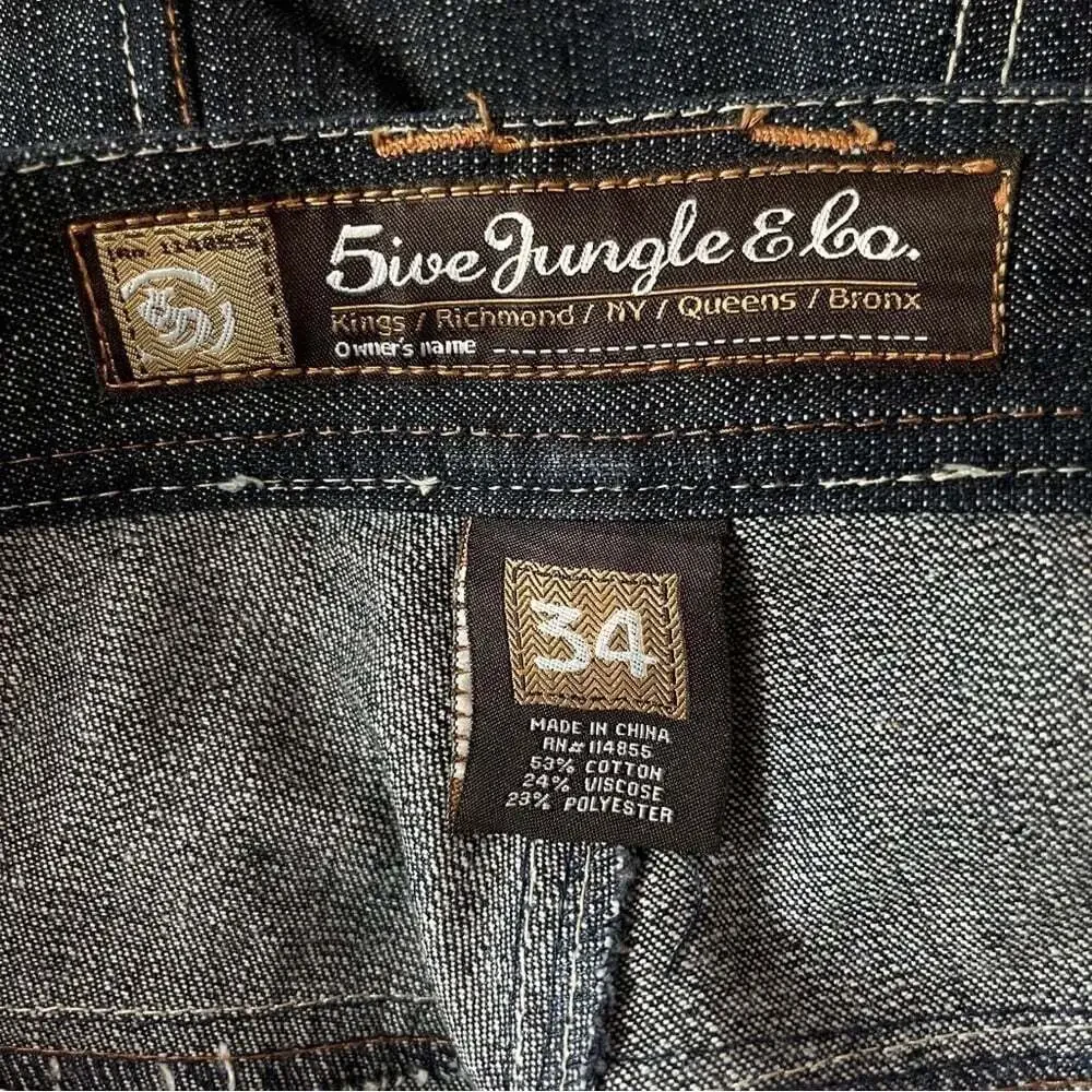 Streetwear Jeans 5ive Jungle High Rise Dark Wash Denim Straight Leg Structured